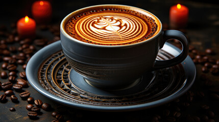 coffee with the optical illusion of endless Fibonacci spirals inside