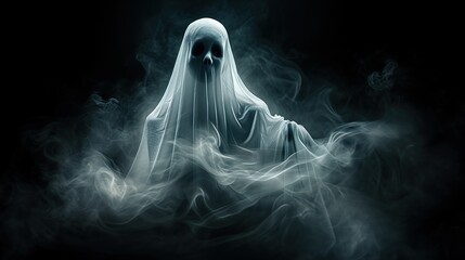 Scary halloween ghost made with Ai generative technology - obrazy, fototapety, plakaty