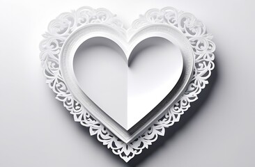 Paper White Heart Made Of Paper On White Background,Wedding Card Two Hearts,Heart Pattern