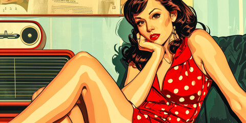 Vintage pop art illustration of a woman with a modern twist