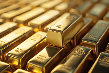 Stack of gold bars. Financial and investment concept background.