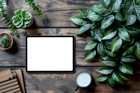 Table Setting with Transparent Tab Screen Mockup and Plant