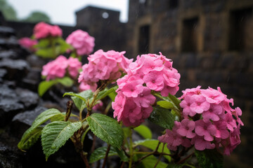 Pink flowers in the rainy season at Raigad Fort