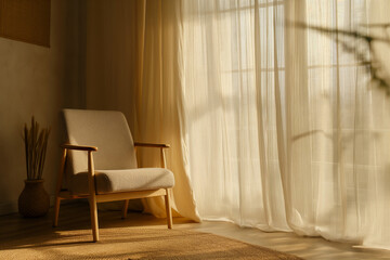 White chair sitting in front of a window.