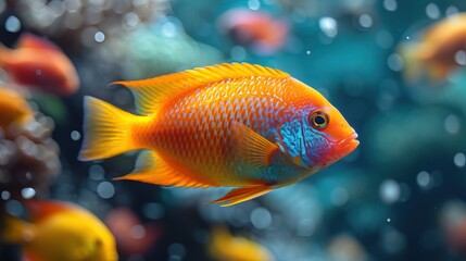 Obraz premium VIbrant colorful mesmerizing fish in aquarium. AI generated image