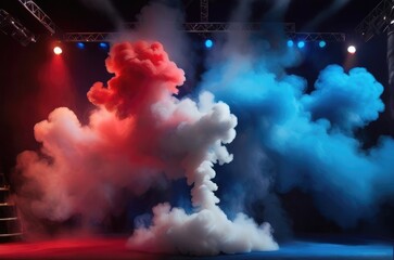 Fototapeta na wymiar red and blue and white smoke colorful smoke powder spotlights 