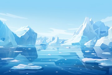 Fototapeta na wymiar antarctic, blue iceberg floating in the ocean. blocks of ice in the water. cold winter landscape, banner. simplistic cartoon style.