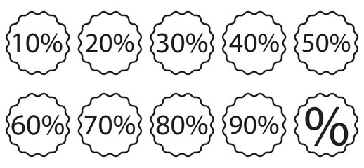 sale badge vector icon . percent price tag . special offer . discount . isolated transparent . black outline filled version .  Shopping tag, discount coupon, label with percentage symbol, low price - obrazy, fototapety, plakaty