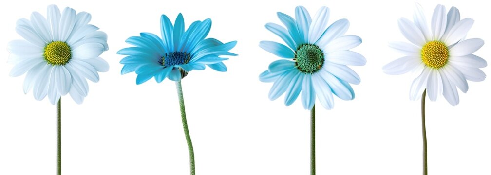 Elegant flowers in harmony: collection of beautiful blue daisies isolated on white background