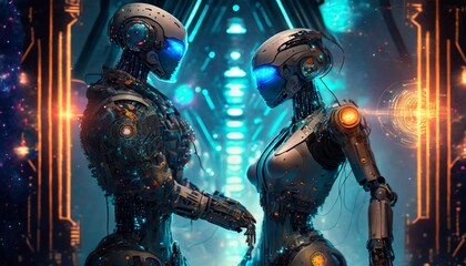 Obraz premium artificial intelligence robots work in industry 