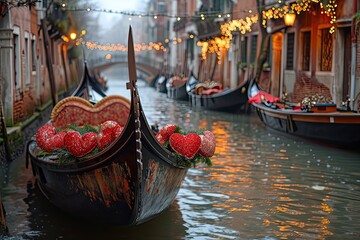 Whimsical Love Gondola Ride Valentine's Day - obrazy, fototapety, plakaty