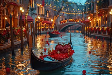 Whimsical Love Gondola Ride Valentine's Day - obrazy, fototapety, plakaty