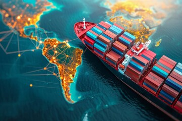 Ship of Business Logistics Cargo Concept and the Map Global Partner Connection of Container Cargo Freight Ship for Import Export