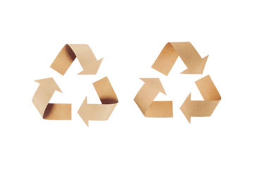 Recycle symbols made of cardboard paper on transparent or white background
