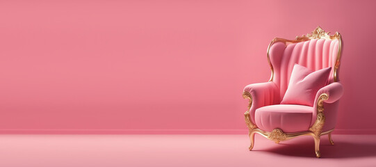 A pink chair on a pink background. - obrazy, fototapety, plakaty