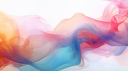 Colorful smoke waves on transparent white foreground