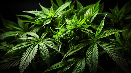 Marijuana leaves cannabis on a dark background - obrazy, fototapety, plakaty