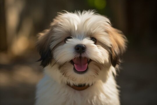 Cheerful lhasa pup. Generative AI