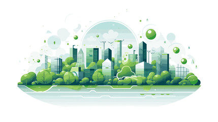 Convey the dynamic and evolving nature of our world in a vector scene featuring bustling urban landscapes serene natural environments and the seamless integration of technology into daily life .simple