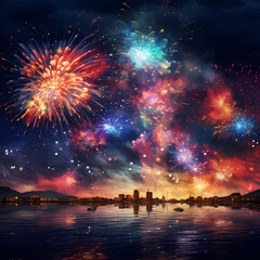 Fototapeta na wymiar Colorful fireworks illuminating the night sky