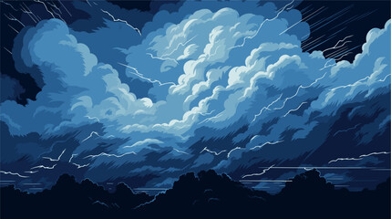 Convey the power and drama of stormy weather in a vector art piece showcasing thunderclouds lightning and the tumultuous energy of a tempestuous sky .simple isolated line styled vector illustration - obrazy, fototapety, plakaty