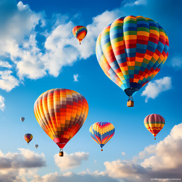 Colorful hot air balloons against a clear sky