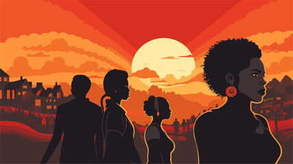 Fototapeta premium Convey the resilience and triumphs of the Black community in a vector art piece showcasing scenes of individuals overcoming challenges breaking barriers and achieving milestones in various fields