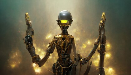 Fototapeta premium artificial intelligence robots work in industry 