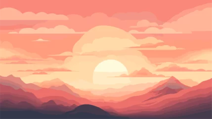 Fotobehang Explore the beauty of sunrise in a vector art piece showcasing scenes of the early morning sky painted with warm tones of orange pink and gold .simple isolated line styled vector illustration © J.V.G. Ransika