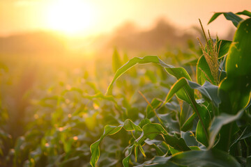 Fototapeta premium corn field in the morning, with sunlight, ready to be harvested
