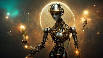 Naklejka premium artificial intelligence robots work in industry 