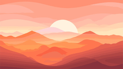 Explore the beauty of sunrise in a vector art piece showcasing scenes of the early morning sky painted with warm tones of orange pink and gold .simple isolated line styled vector illustration - obrazy, fototapety, plakaty