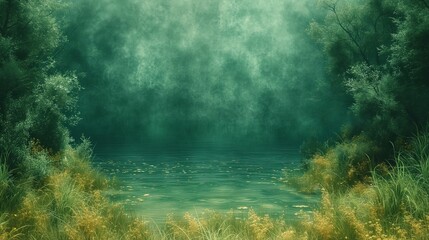 Riverbank Tranquility: High-Resolution Gradient Background with Calming Greens and Browns, Natural River Texture