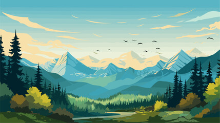 diverse landscapes and natural wonders of our world in a vector art piece showcasing scenes of majestic mountains tranquil oceans vast deserts and lush forests .simple isolated line styled vector - obrazy, fototapety, plakaty