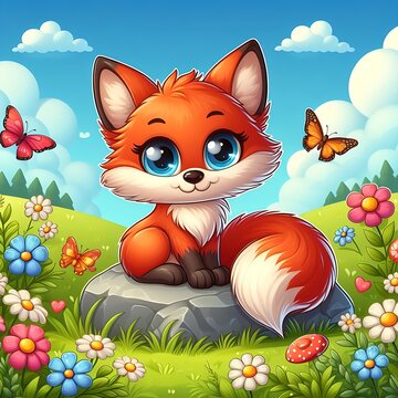 cute red fox illustration 