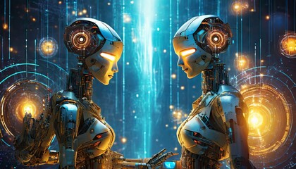 Fototapeta na wymiar artificial intelligence robots work in industry 