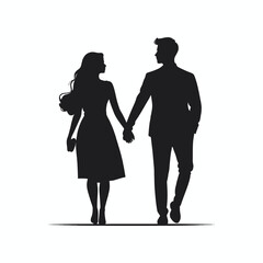 Couple holding hands, man and woman dating, vector silhouette. People in love