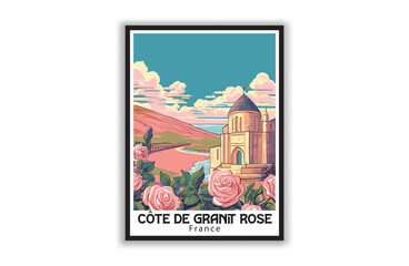 Côte de Granit Rose, France. Vintage Travel Posters. Famous Tourist Destinations Posters Art Prints Wall Art and Print Set Abstract Travel for Hikers Campers Living Room Decor