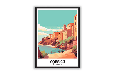 Corsica, France. Vintage Travel Posters. Famous Tourist Destinations Posters Art Prints Wall Art and Print Set Abstract Travel for Hikers Campers Living Room Decor