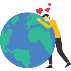 Cute man hugs a globe, care of the planet, flat postcard for the earth day, love is all around the earth, save the planet, Vector illustration design concept in flat style

