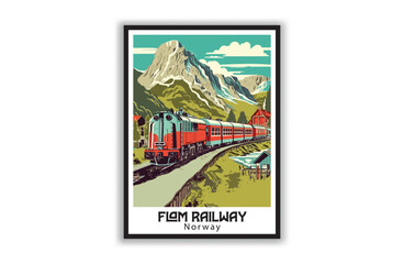 Flam Railway, Norways. Vintage Travel Posters. Famous Tourist Destinations Posters Art Prints Wall Art and Print Set Abstract Travel for Hikers Campers Living Room Decor