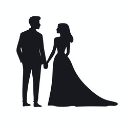 Couple holding hands, man and woman dating, vector silhouette. People in love