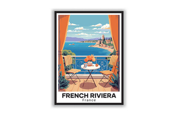 French Riviera, France. Vintage Travel Posters. Famous Tourist Destinations Posters Art Prints Wall Art and Print Set Abstract Travel for Hikers Campers Living Room Decor
