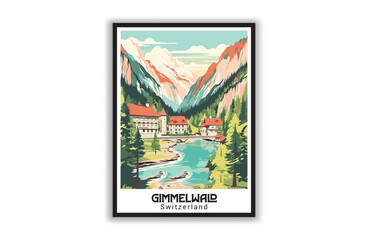 Gimmelwald, Switzerland. Vintage Travel Posters. Famous Tourist Destinations Posters Art Prints Wall Art and Print Set Abstract Travel for Hikers Campers Living Room Decor