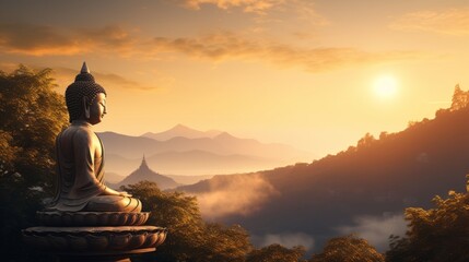 Big Golden Buddha Statue on mountaintop - Powered by Adobe