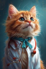 Cute red cat in a doctor's costume