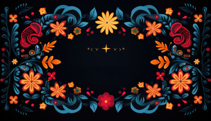 Dark empty text space design with frame from flowers