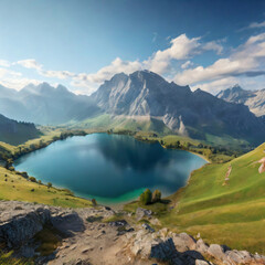 Morning Mist Rises Above a Pristine Alpine Lake, Nestled Between Snow-Capped Mountains and Dense Forests, A Peaceful Escape.