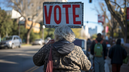 Elderly homeless individuals urging citizens to vote in the presidential election