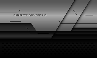 Abstract metallic grey cyber black line circle mesh geometric design modern futuristic technology background vector